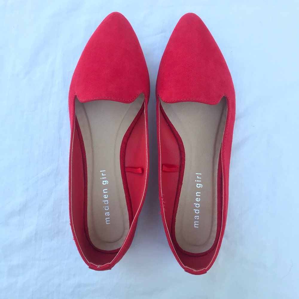Madden Girl Red Suede Pointed Toe Ballet Flats